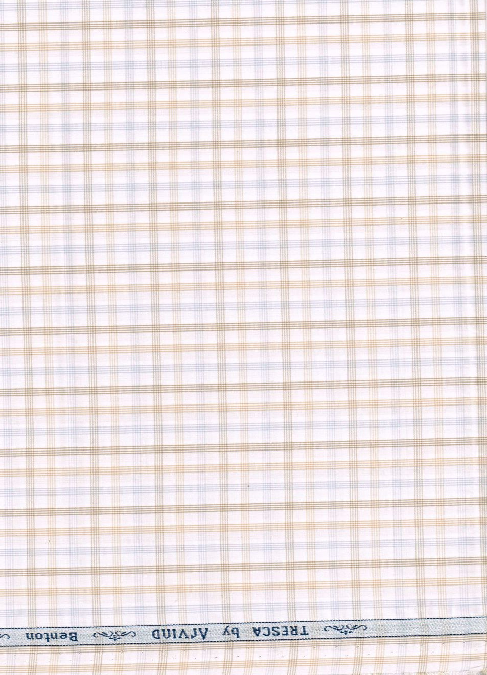Brown and white checkered cotton shirt fabric by ARVIND Tresca, showing a close-up of the premium textured cotton material.