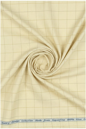 Yellow Arvind Tresca shirt fabric in Giza cotton with checkered pattern, showcasing the detailed textile design.