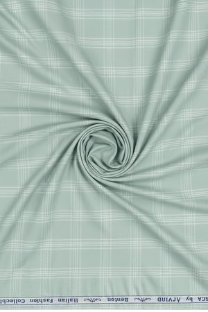 Mint green Arvind Tresca shirt fabric with check pattern, made of premium cotton for stylish, high-quality clothing.