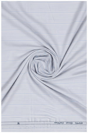 Powder blue Arvind Tresca shirt fabric in premium cotton with striped pattern, suitable for making stylish shirts.