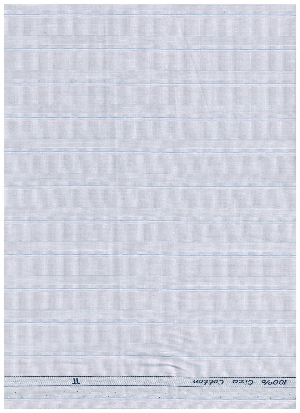 Powder blue Arvind Tresca shirt fabric with striped premium cotton, detailed close-up of the textile pattern and texture.