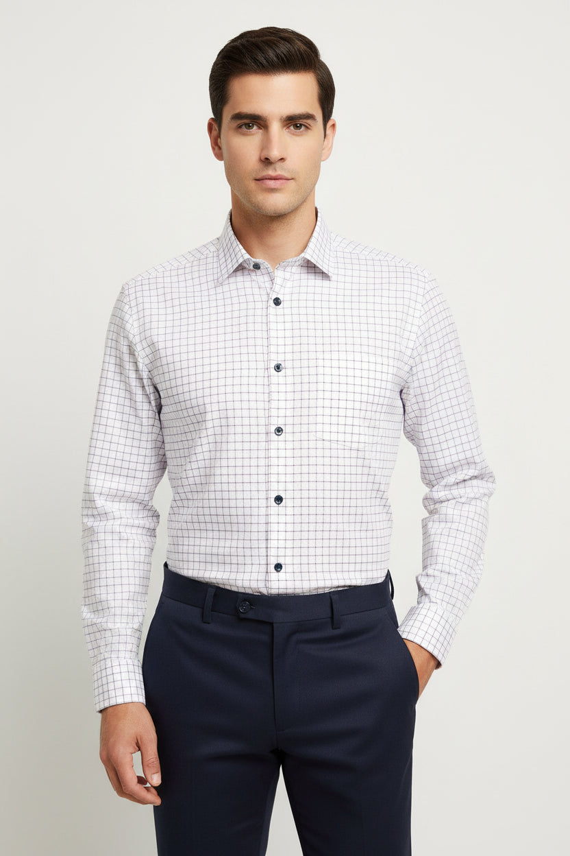 Pink and black checkered Arvind Tresca cotton shirt fabric with a white background, ideal for stylish shirting and dressmaking.