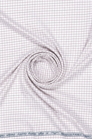 Pink and black check Arvind Tresca cotton shirt fabric with a white background, showcasing premium textile design.