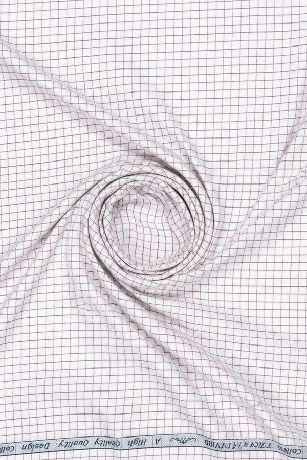 Pink and black check Arvind Tresca cotton shirt fabric with a white background, showcasing premium textile design.