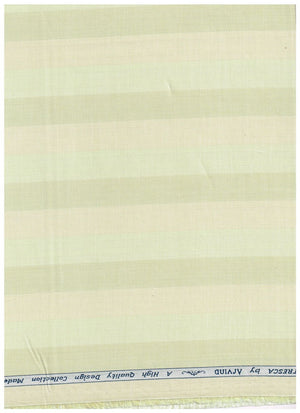 Khaki multicolor stripe Arvind Tresca Giza cotton shirt fabric close-up showing textured Giza cotton design.
