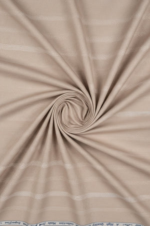 Arvind Tresca shirt fabric in khaki with premium cotton striped design, suitable for tailoring or garment making.