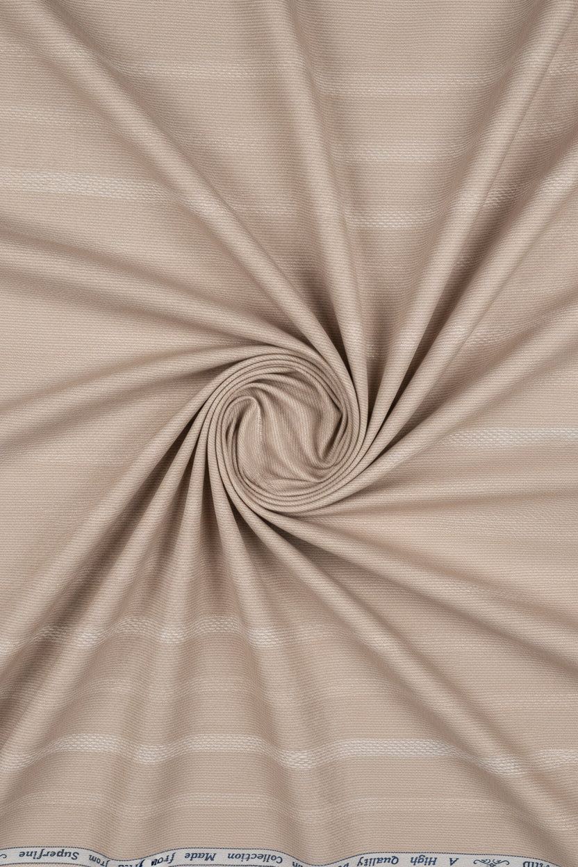 Arvind Tresca shirt fabric in khaki with premium cotton striped design, suitable for tailoring or garment making.