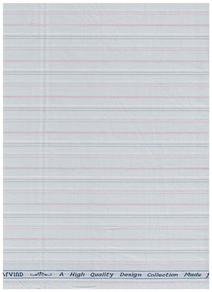 ARVIND Tresca shirt fabric in pink and black stripes on grey background, premium cotton textile with detailed pattern.