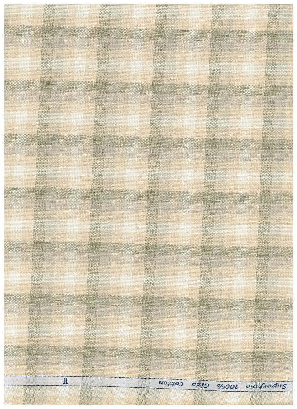 Beige Arvind Tresca shirt fabric with check pattern, made of premium cotton for a comfortable, stylish look.