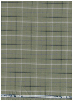 Olive green Arvind Tresca shirt fabric with check pattern, premium cotton material, suitable for stylish shirts.