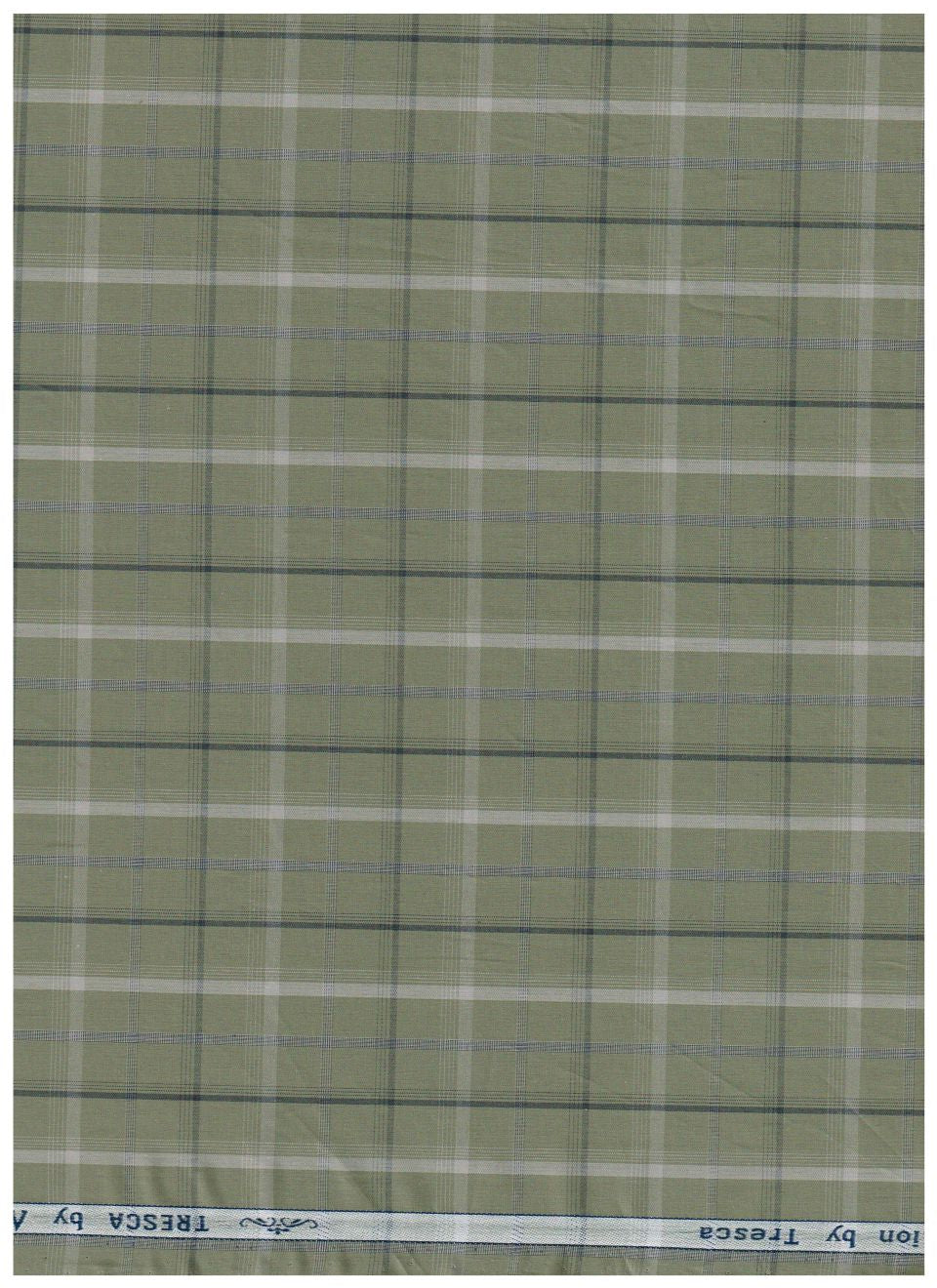 Olive green Arvind Tresca shirt fabric with check pattern, premium cotton material, suitable for stylish shirts.