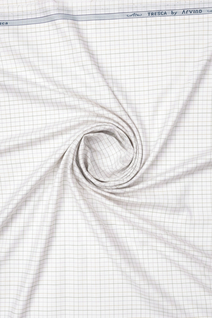 Arvind giza shirting brown checks on off white background !