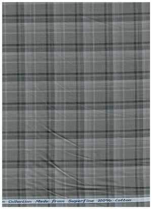 Grey Arvind Tresca shirt fabric in premium cotton with check pattern, ideal for shirt making or tailoring.