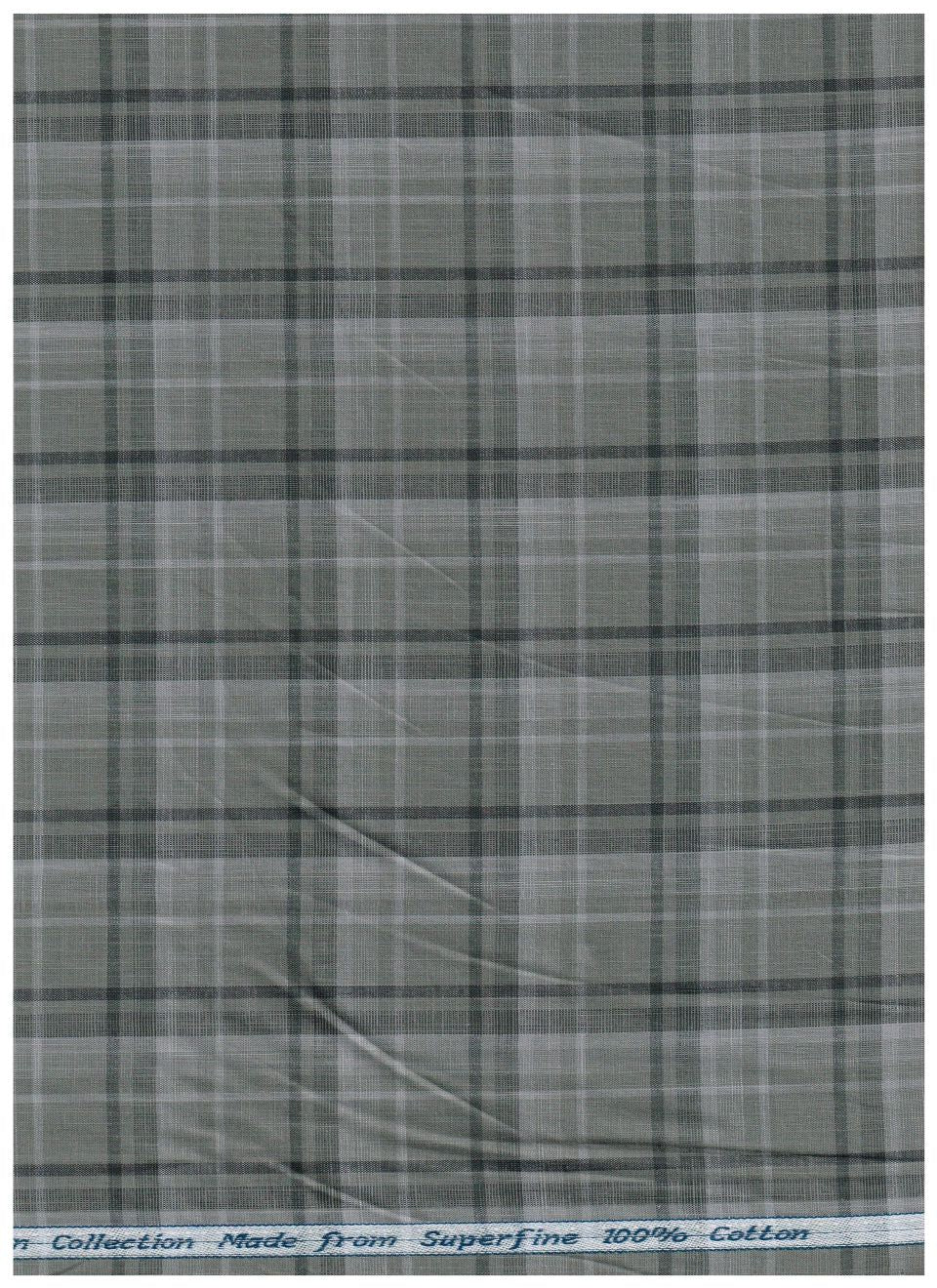 Grey Arvind Tresca shirt fabric in premium cotton with check pattern, ideal for shirt making or tailoring.