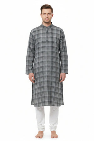 Grey checks Arvind Tresca cotton shirt fabric with a premium soft texture and detailed check pattern.