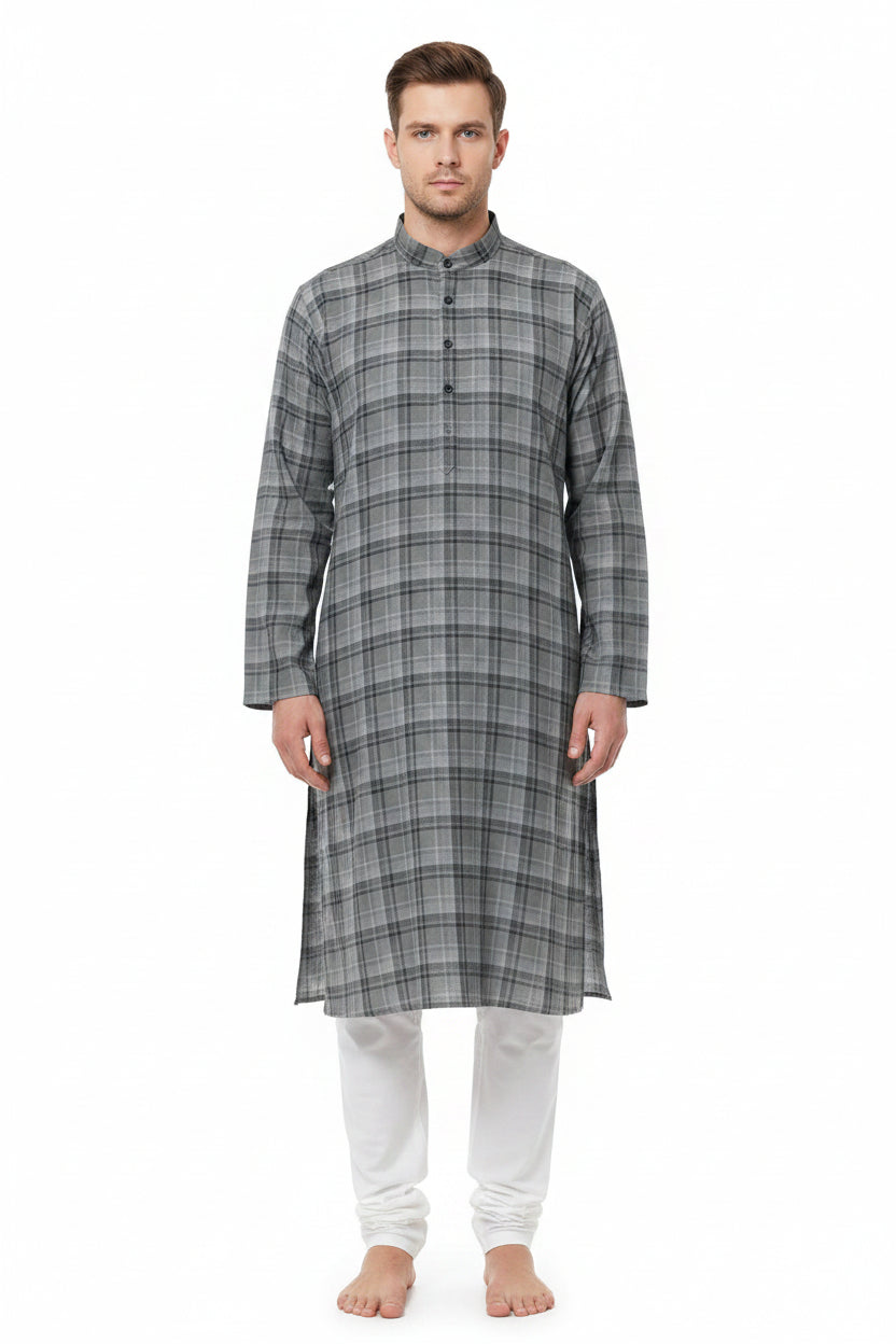 Grey checks Arvind Tresca cotton shirt fabric with a premium soft texture and detailed check pattern.