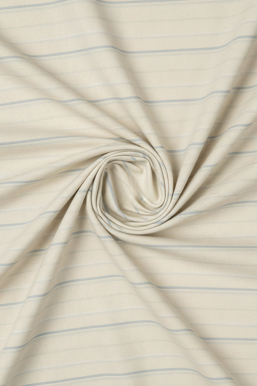 Beige Arvind Tresca shirt fabric with striped pattern, premium cotton material, showcasing soft texture and detailed weave.