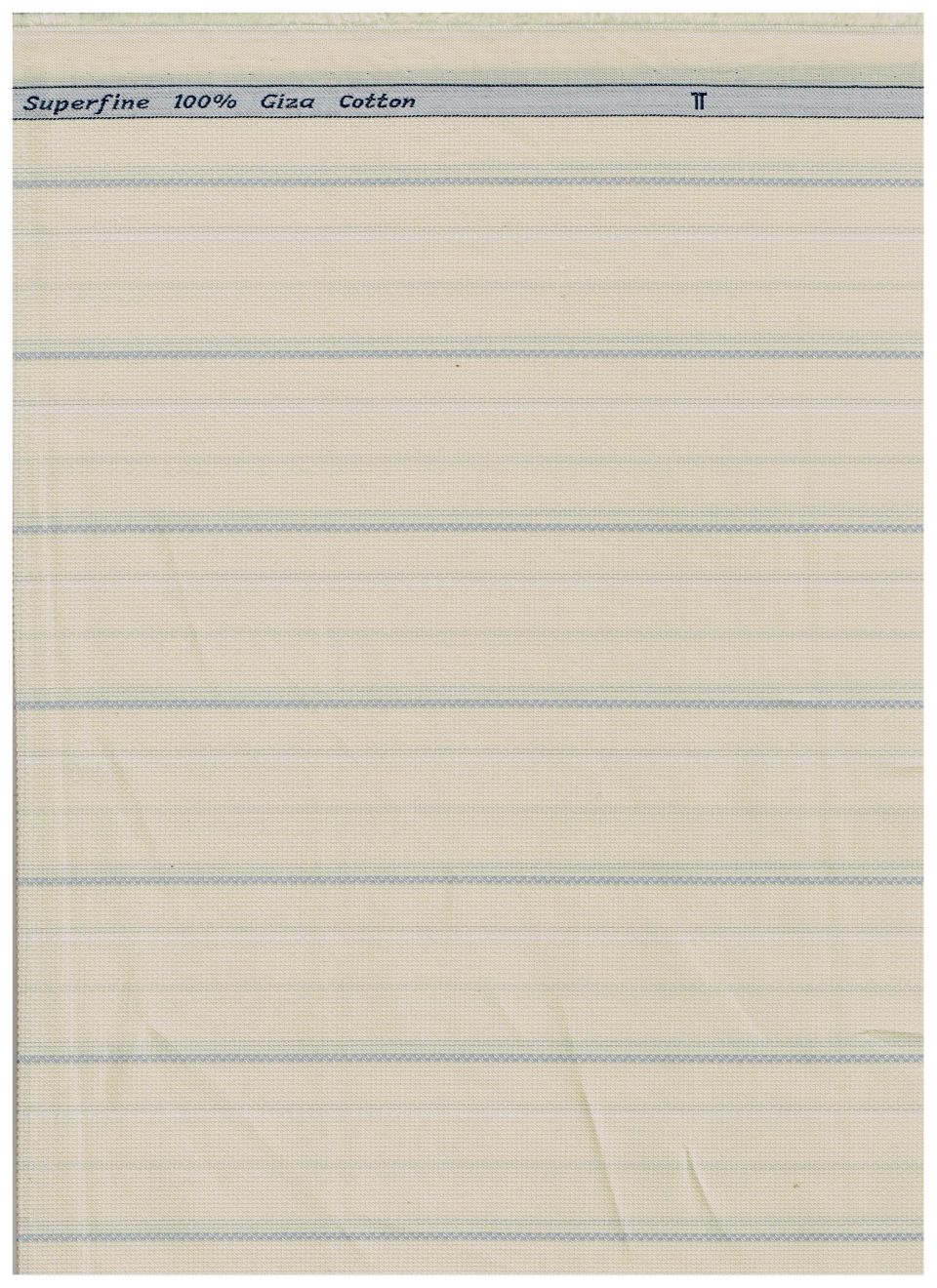 Beige Arvind Tresca cotton striped shirting fabric, unstitched material with subtle stripe pattern for custom shirts or clothing projects.