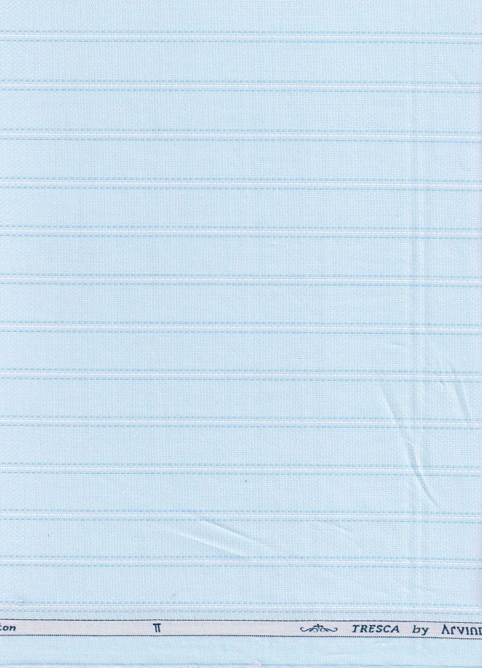 Arvind Baby Blue Tresca Cotton Striped shirting fabric