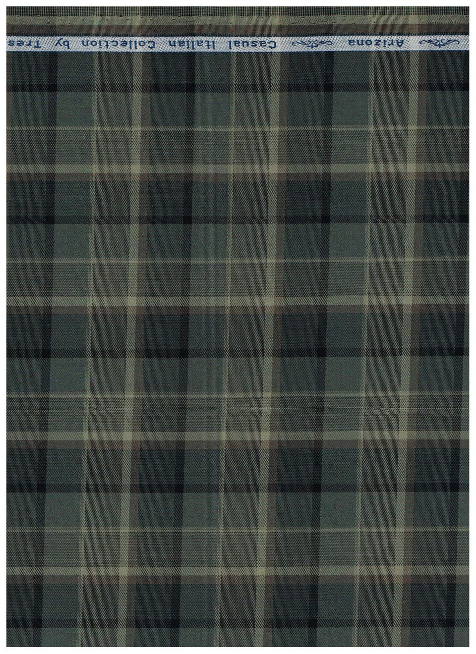 Olive green Arvind Tresca cotton shirt fabric with check pattern, unstitched material for shirt making.