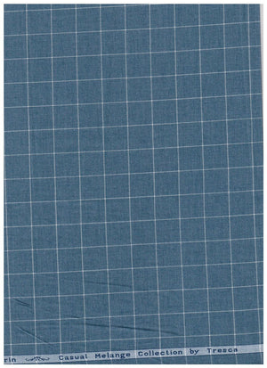 Steel blue Arvind Tresca shirt fabric with check pattern, premium cotton material, suitable for tailored shirts.