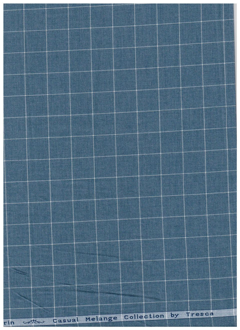 Steel blue Arvind Tresca shirt fabric with check pattern, premium cotton material, suitable for tailored shirts.
