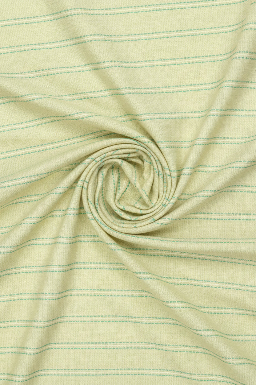 Pear green Arvind Tresca shirt fabric in premium cotton with a striped pattern, ideal for making stylish shirts.