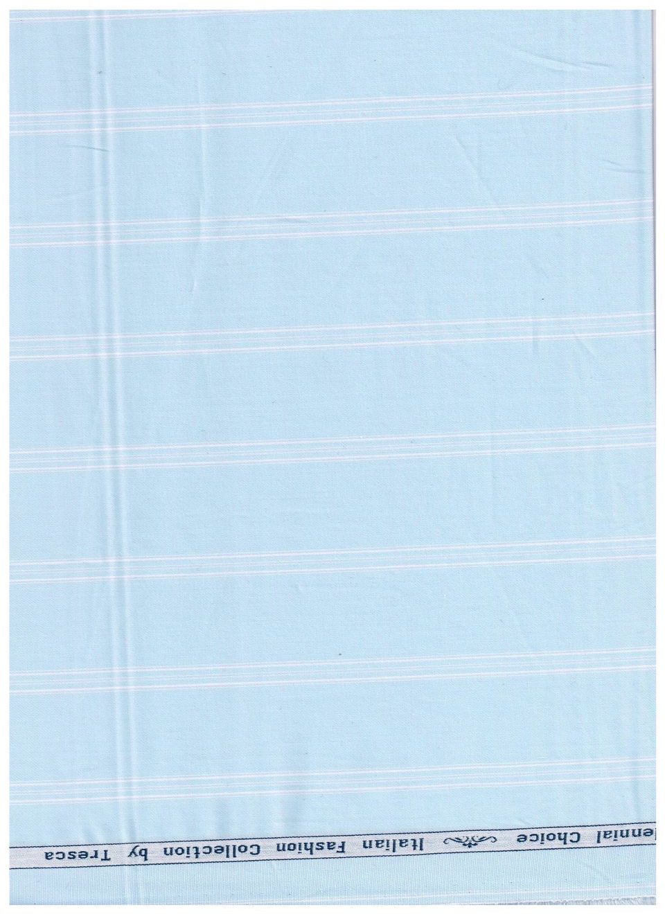 Baby blue striped Arvind Tresca shirt fabric made of premium cotton, detailed close-up showing soft texture and fine weave.