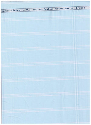 Arvind Tresca cotton striped shirting fabric in baby blue, unstitched fabric suitable for shirts or clothing projects.