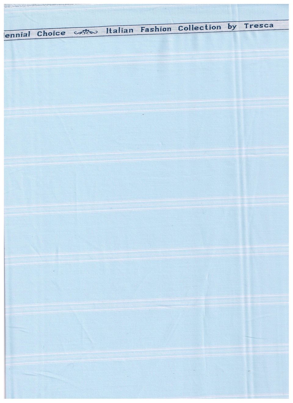 Arvind Tresca cotton striped shirting fabric in baby blue, unstitched fabric suitable for shirts or clothing projects.