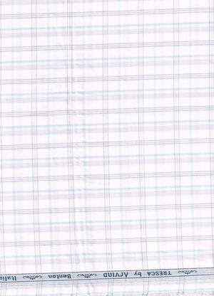 cotton shirting Checkered fabric with 'Tresca by Arvind' branding on a white background