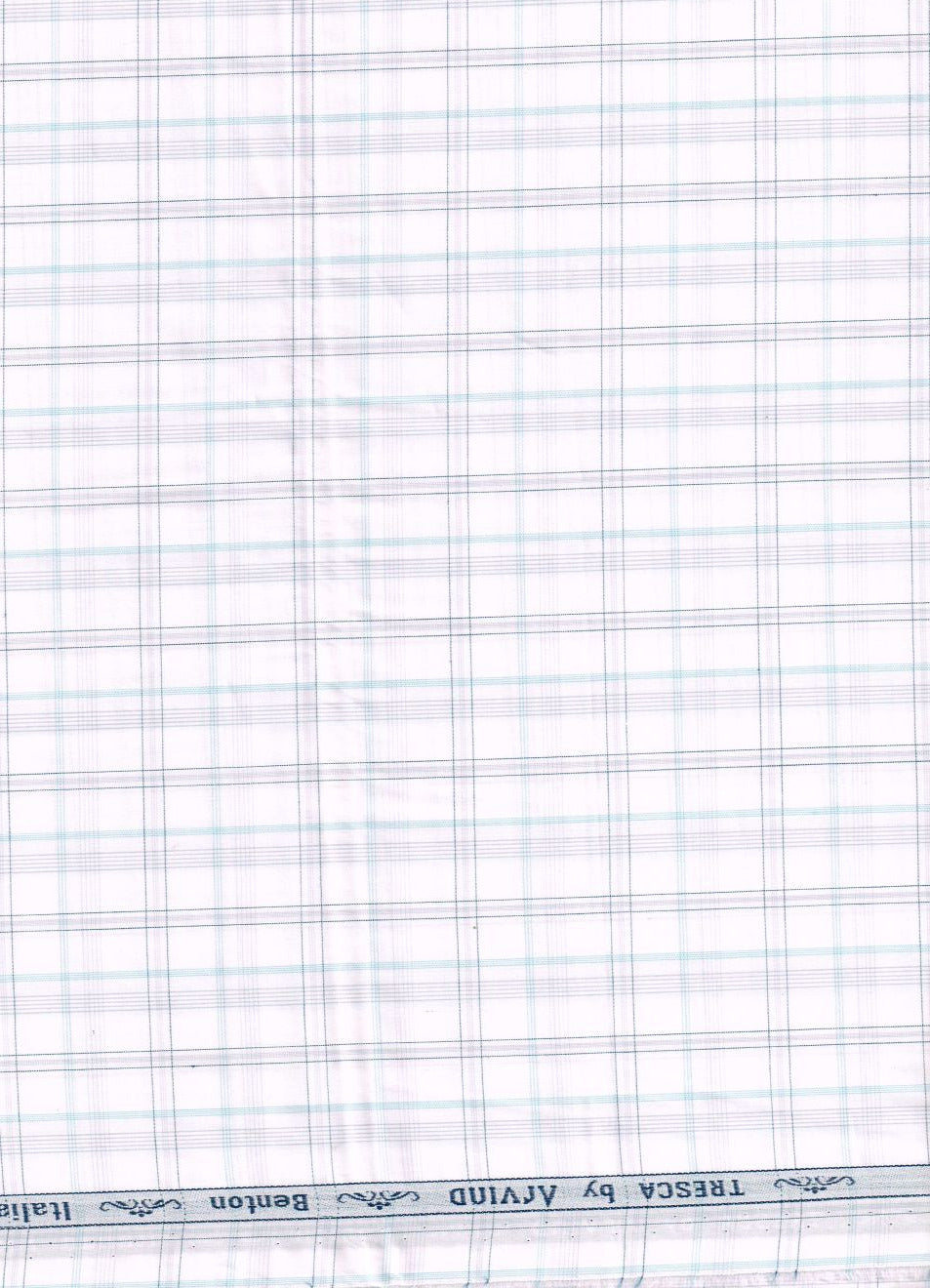 cotton shirting Checkered fabric with 'Tresca by Arvind' branding on a white background