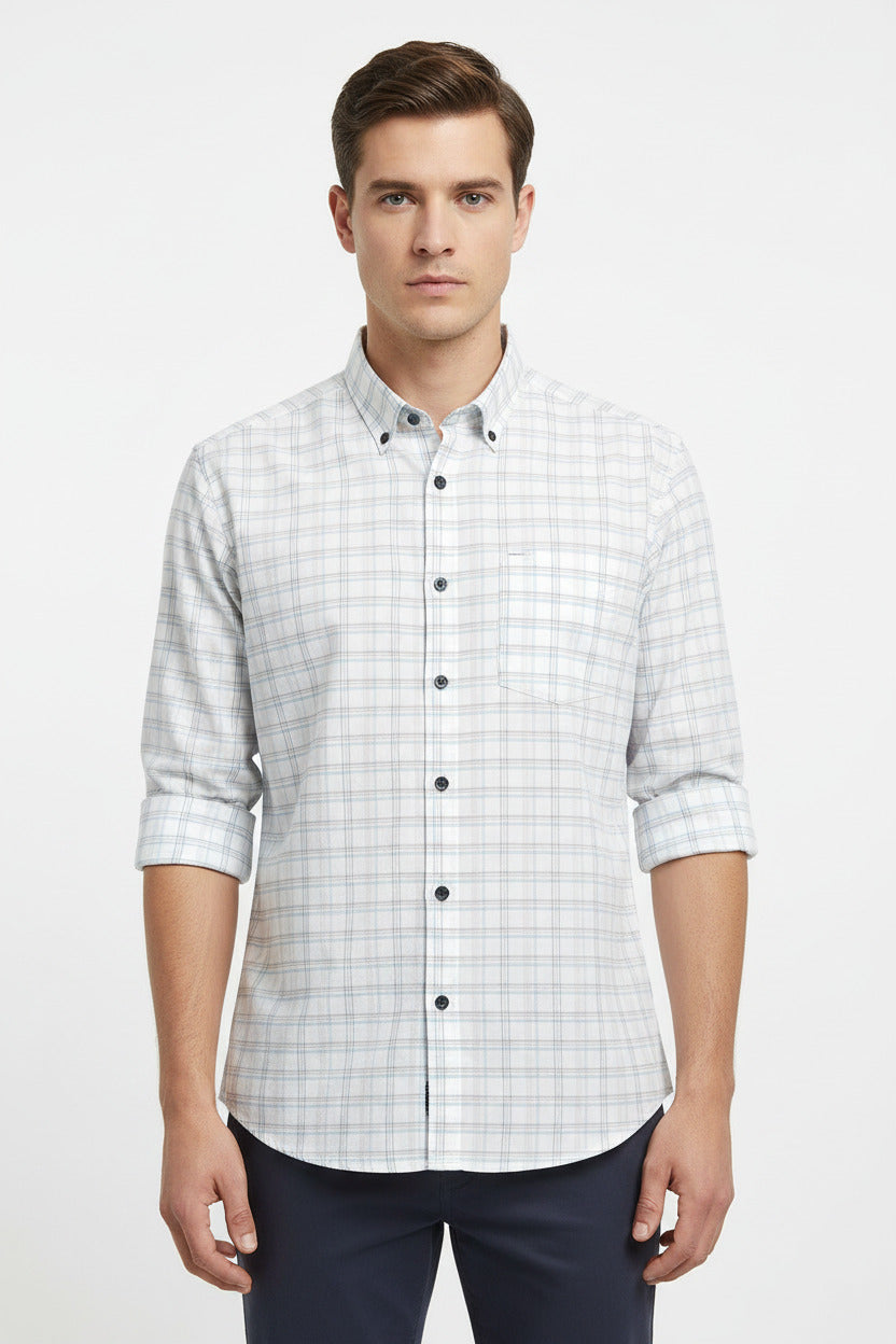 Readymade shirt Checkered fabric with 'Tresca by Arvind' branding on a white background