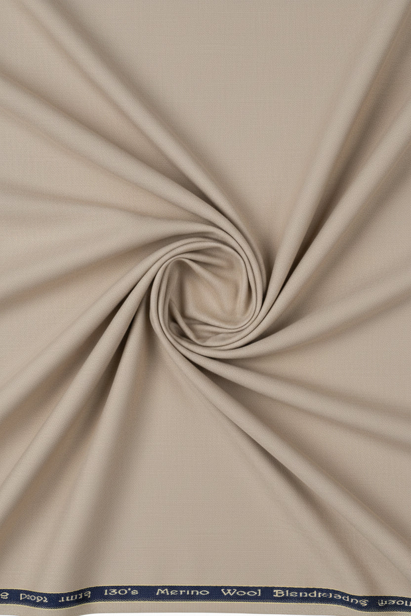 Georgia Gullini Italy khaki poly-wool Super 130's fabric for trousers and suiting, detailed close-up of textured suiting material