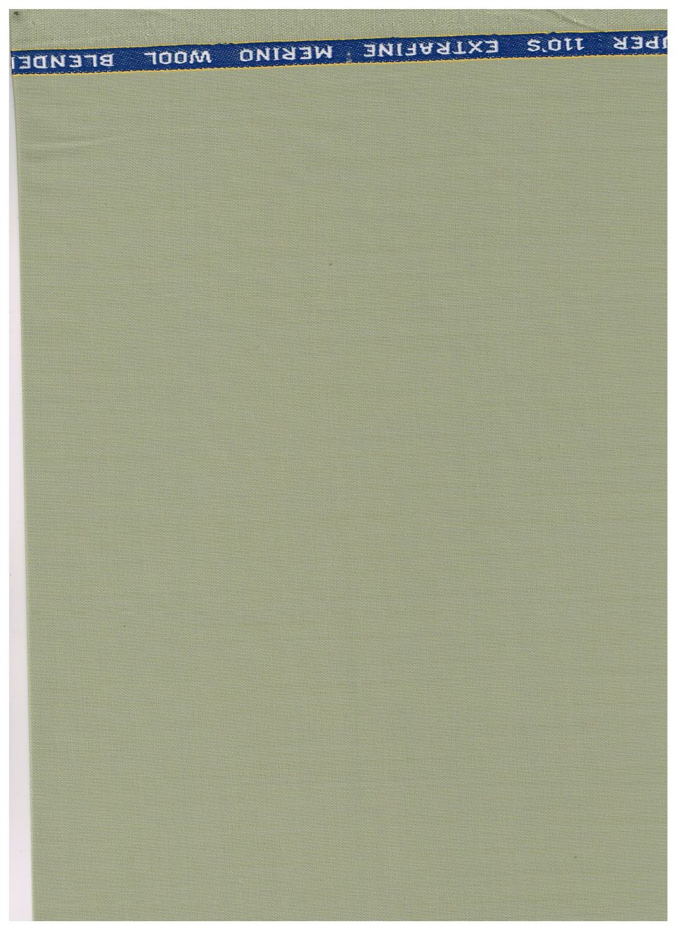 Olive green Georgia Gullini of Italy poly wool Super 130’s trousers and suiting fabric, close-up of textured fabric and tailored details.