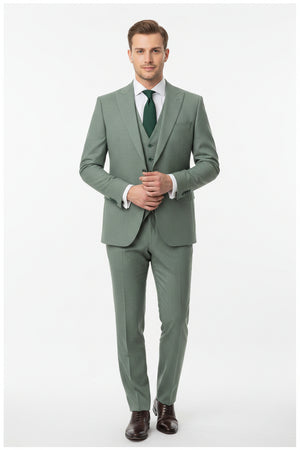 Georgia Gullini Italy unstitched poly wool Super 100’s fabric in Laurel Green, showing texture and fabric details.