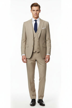 Georgia Gullini Italy unstitched poly wool Super 130’s trousers and suiting fabric in khaki, showcasing fabric texture and color.