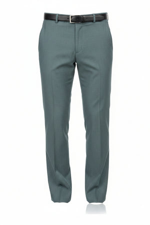 Georgia Gullini Italy steel armor poly wool Super 100’s trousers and suiting fabric, showing the textured fabric close-up.