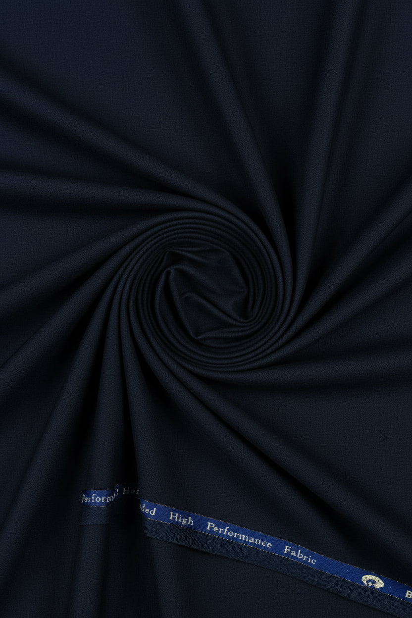 Georgia Gullini polywool suiting fabric Dark blue fabric with selvedge 