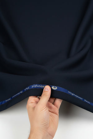 Dark blue polywool suiting fabric from Georgio Gullini brand with selvedge
