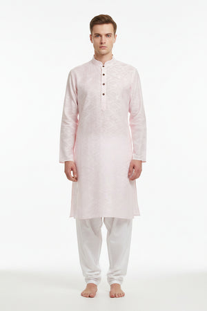 Pink Arvind Tresca Jacquard unstitched shirting fabric, detailed floral pattern and intricate weaving for stylish garments.