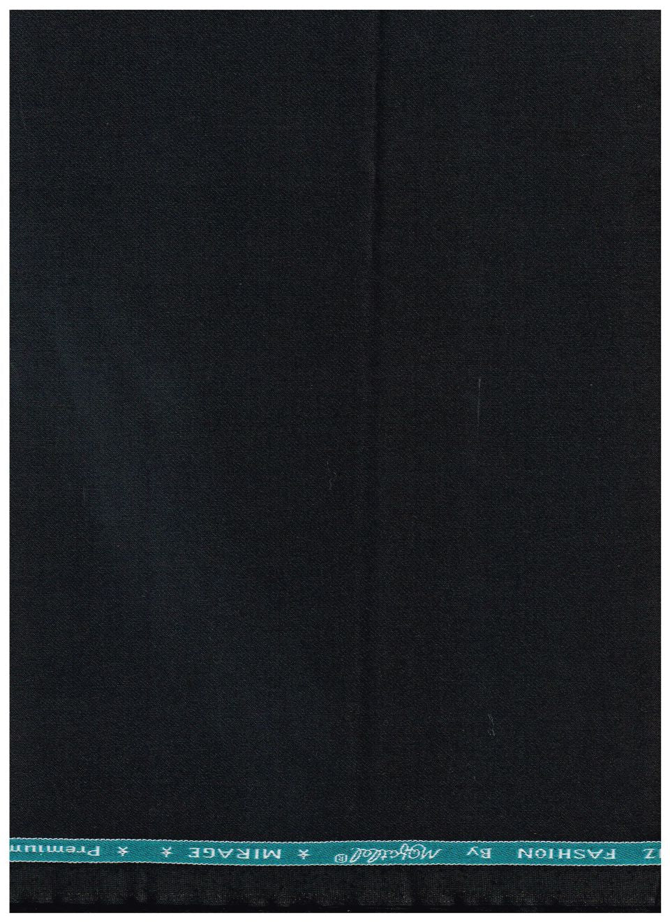 A dark navy blue fabric panel with a teal branded border at the top reading 'FASHION By Mirage Premium'.