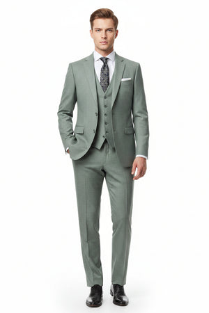 Grey Georgia Gullini of Italy Super 120’s poly wool trousers and suiting fabric, showing fabric texture and tailored design.