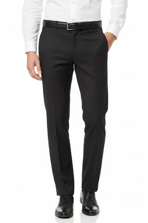 Black Georgia Gullini of Italy Polywool Super 120’s suit fabric, showing a close-up of the textured woven material.