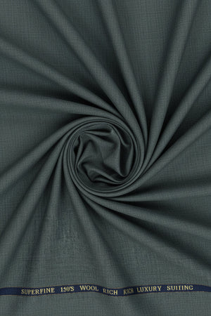 Dark grey Georgia Gullini of Italy Super 150’s polywool trousers fabric, unstitched suiting material with fine texture.