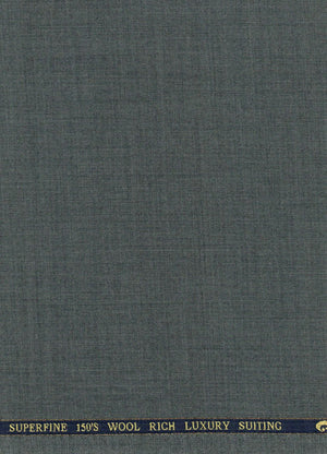 Dark grey Georgia Gullini of Italy Super 150’s polywool trousers fabric, close-up of textured wool blend material.