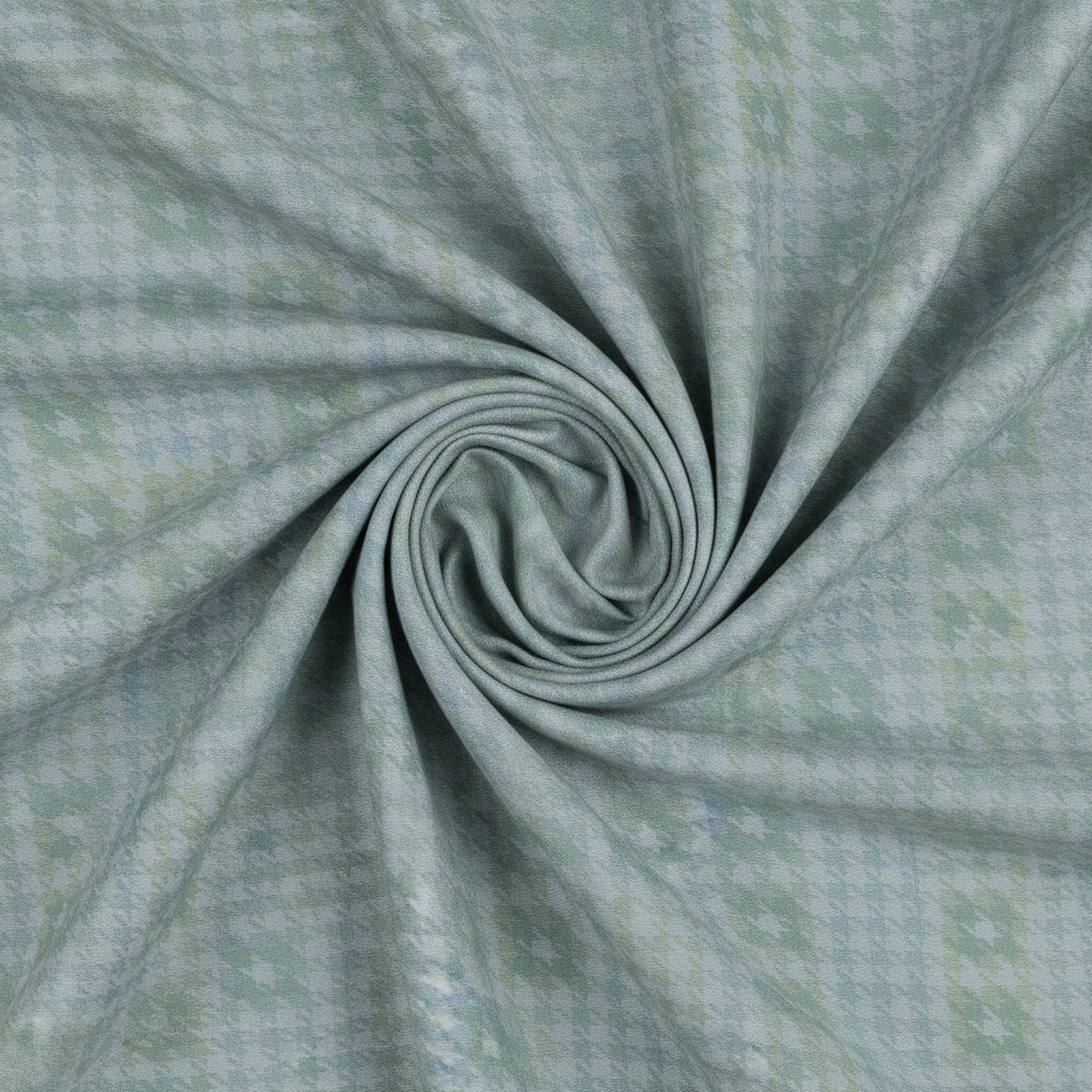 Green multicolor Arvind Tresca Giza cotton shirt fabric with intricate patterns and soft texture, ideal for stylish shirts.