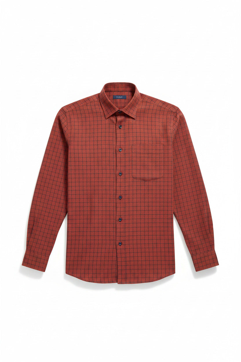 Red and blue checked Arvind linen shirt fabric with a classic check pattern, ideal for stylish summer shirts.
