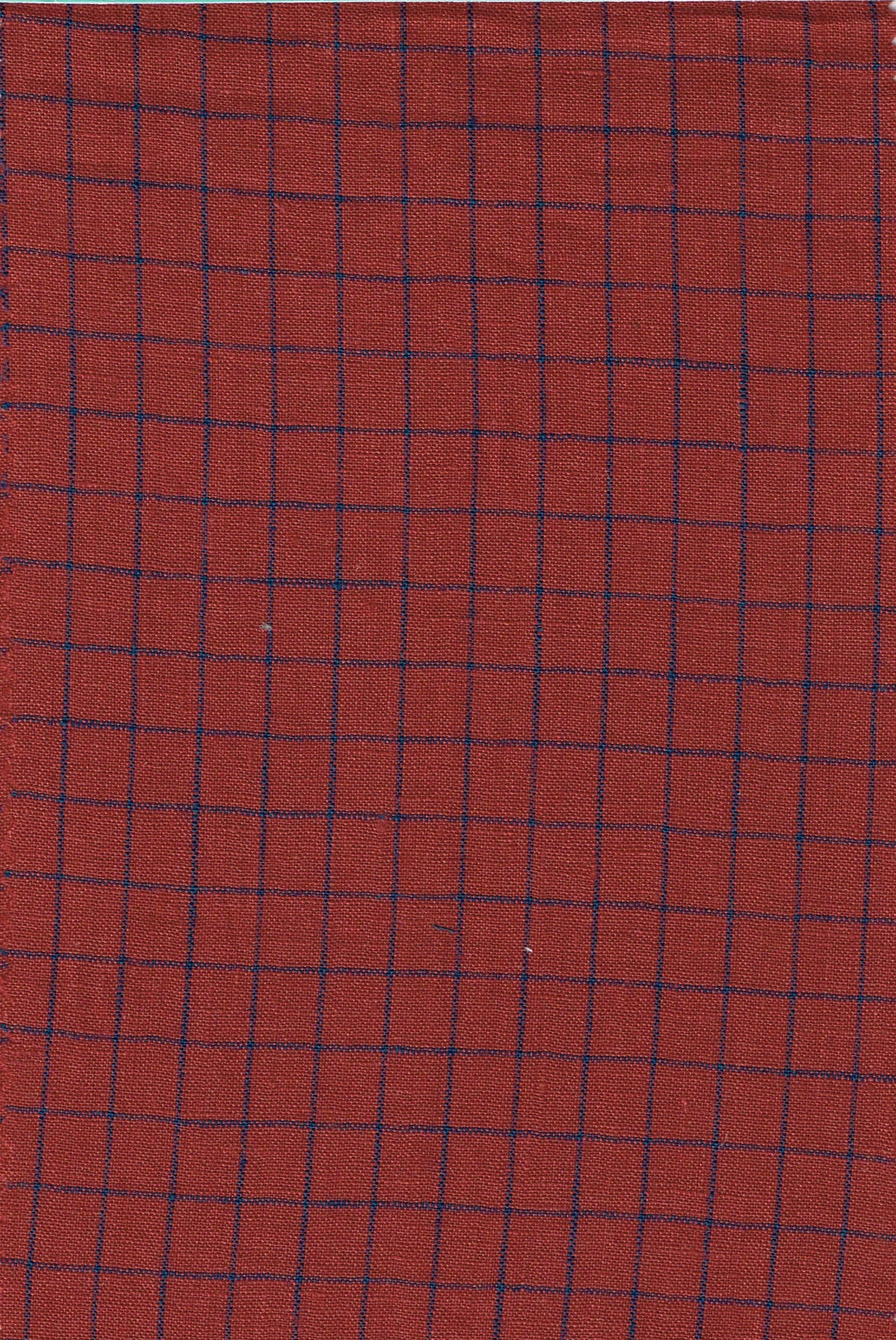 Red and blue checkered linen shirt fabric by ARVIND, showcasing a detailed close-up of the woven textile pattern.
