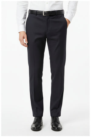 Blackish grey Georgia Gullini of Italy Super 110’s poly wool trouser fabric, close-up of textured woven material.